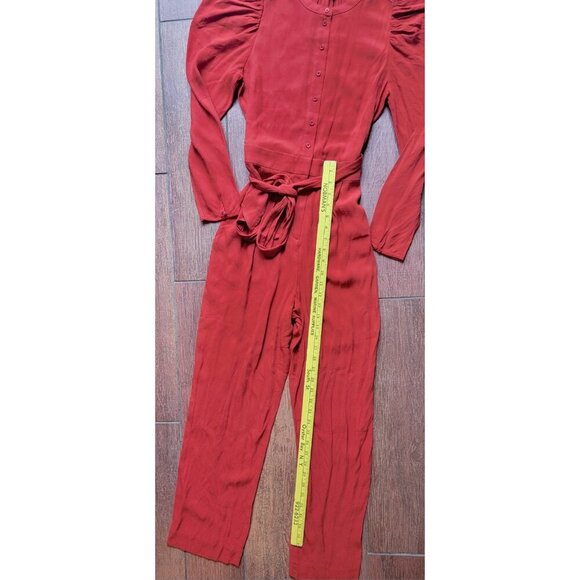 J CREW Puff Sleeve Casual Jumpsuit Straight Fit RED ORANGE Drapey Size 4 NEW - Picture 9 of 15